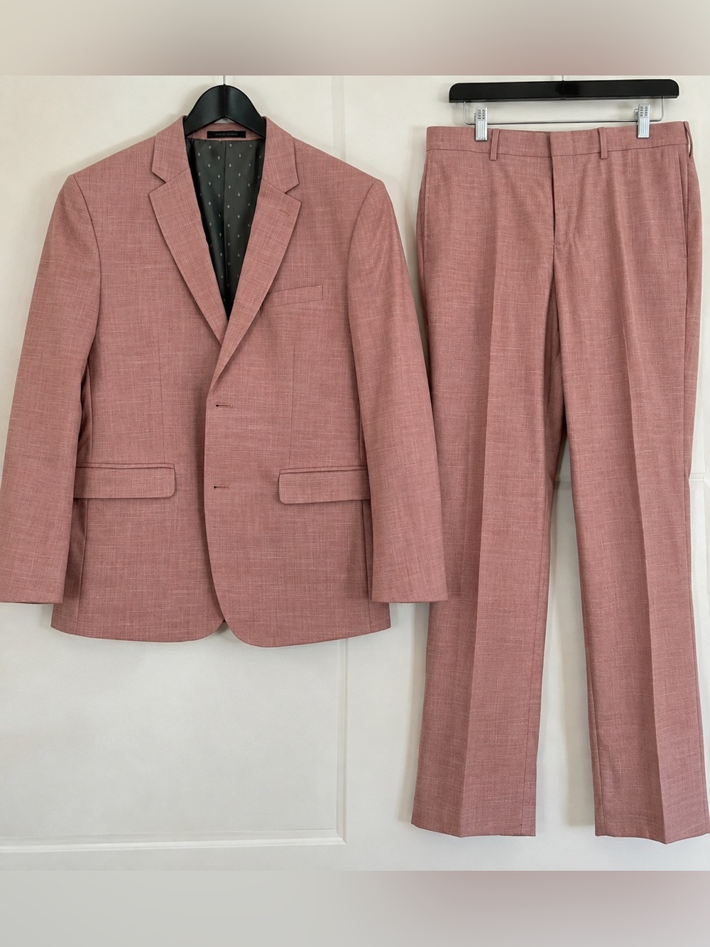 Men’s 2 Pieces Suit 34R Jacket , 42S Pants Couture 1910 Dusty Rose Pink Vintage